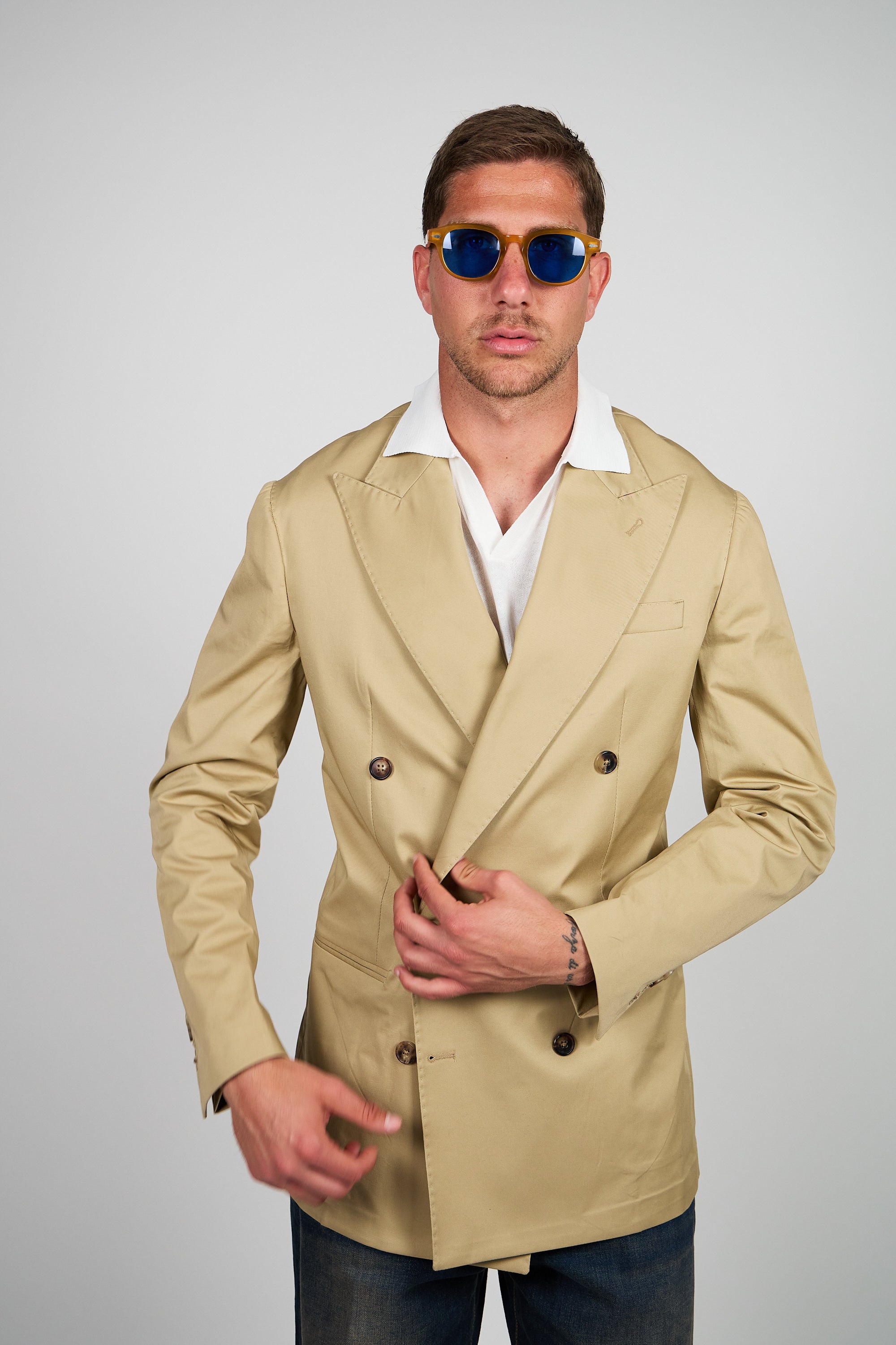 Giacca Abito SETTANTA Blazer Rifinito due Petti - Beige