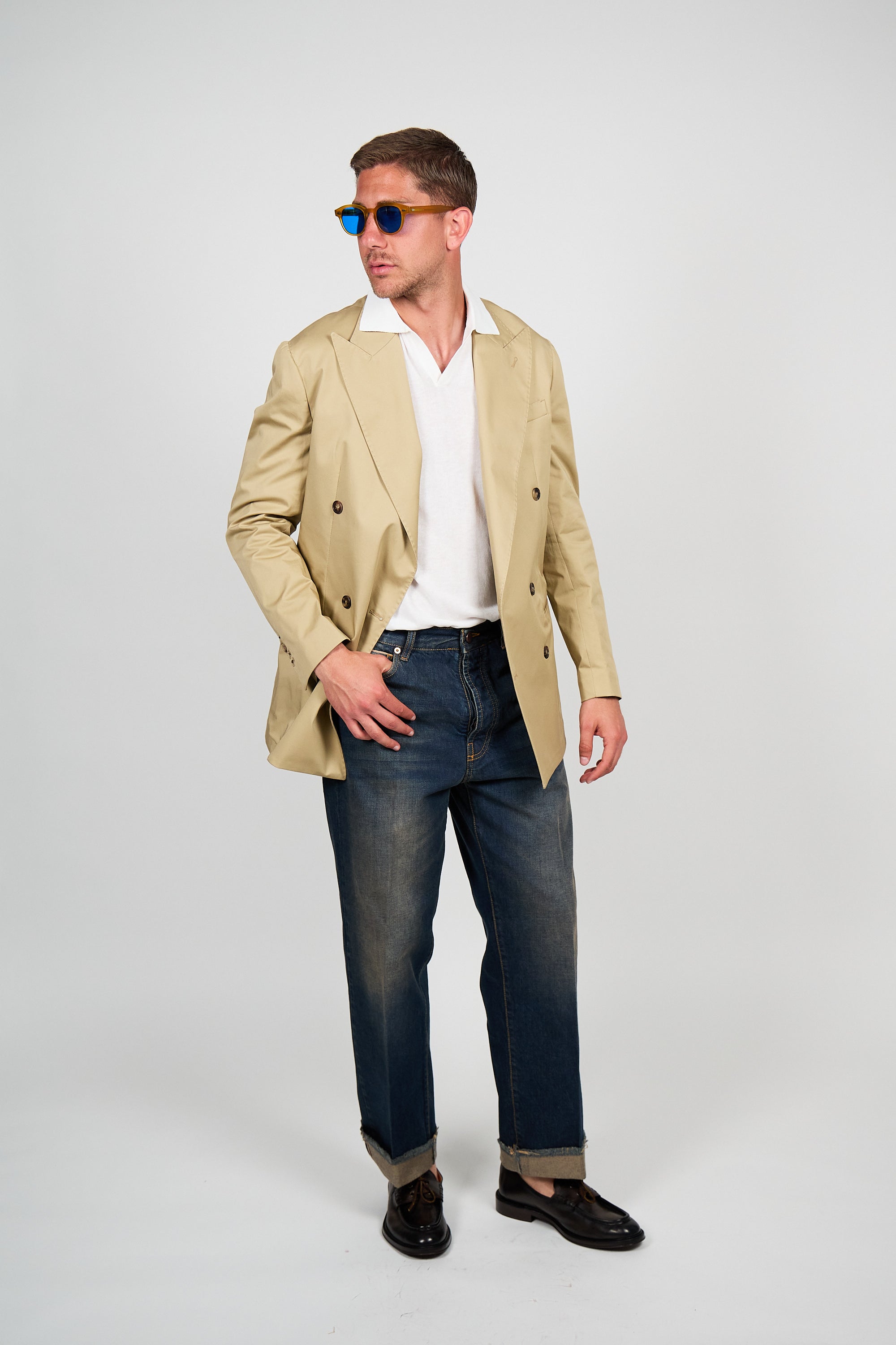 Giacca Abito SETTANTA Blazer Rifinito due Petti - Beige