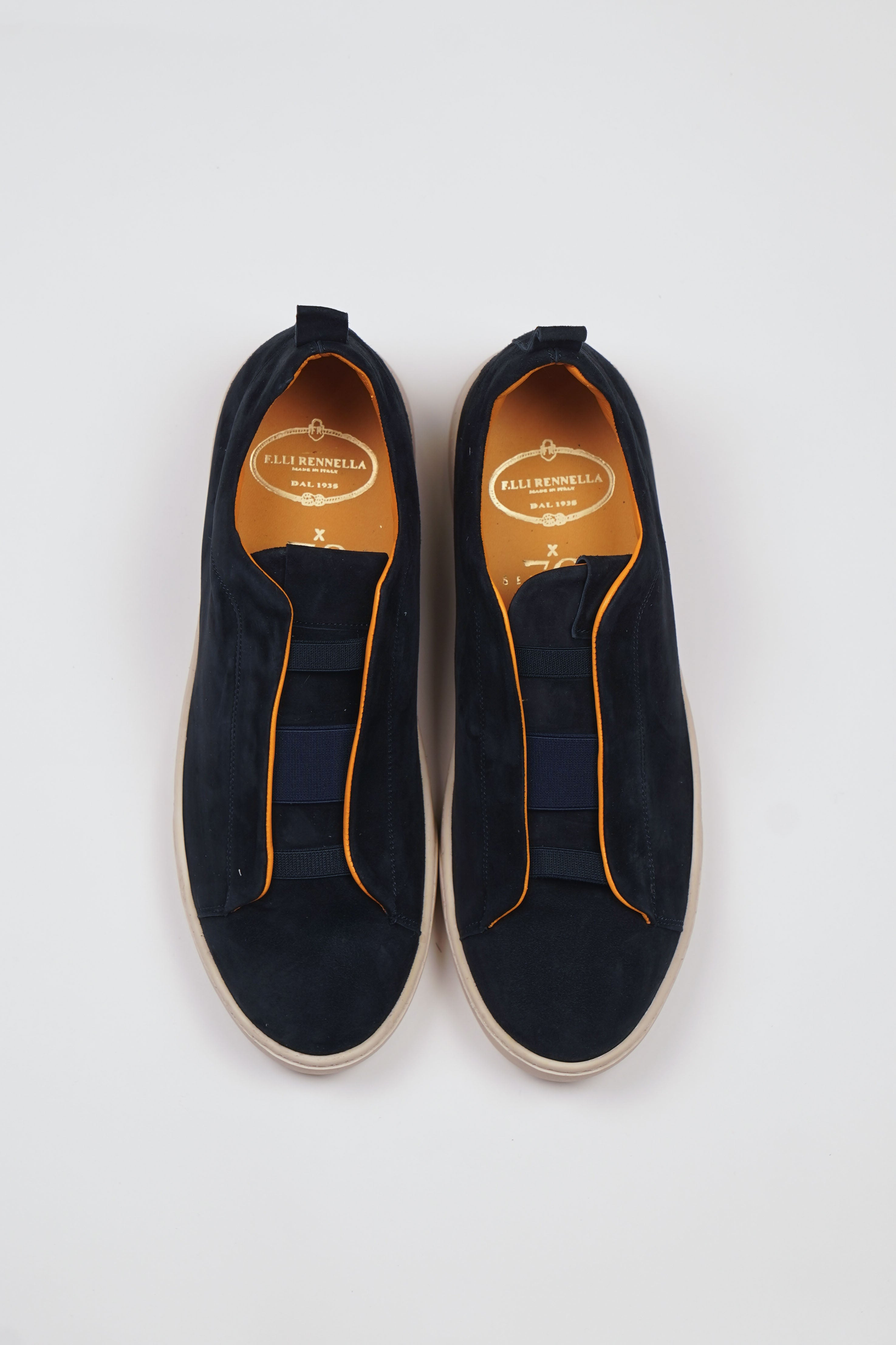 Sneakers 3 ELASTICI Camoscio Blue Fondo Ambra