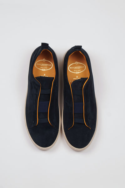 Sneakers 3 ELASTICI Camoscio Blue Fondo Ambra