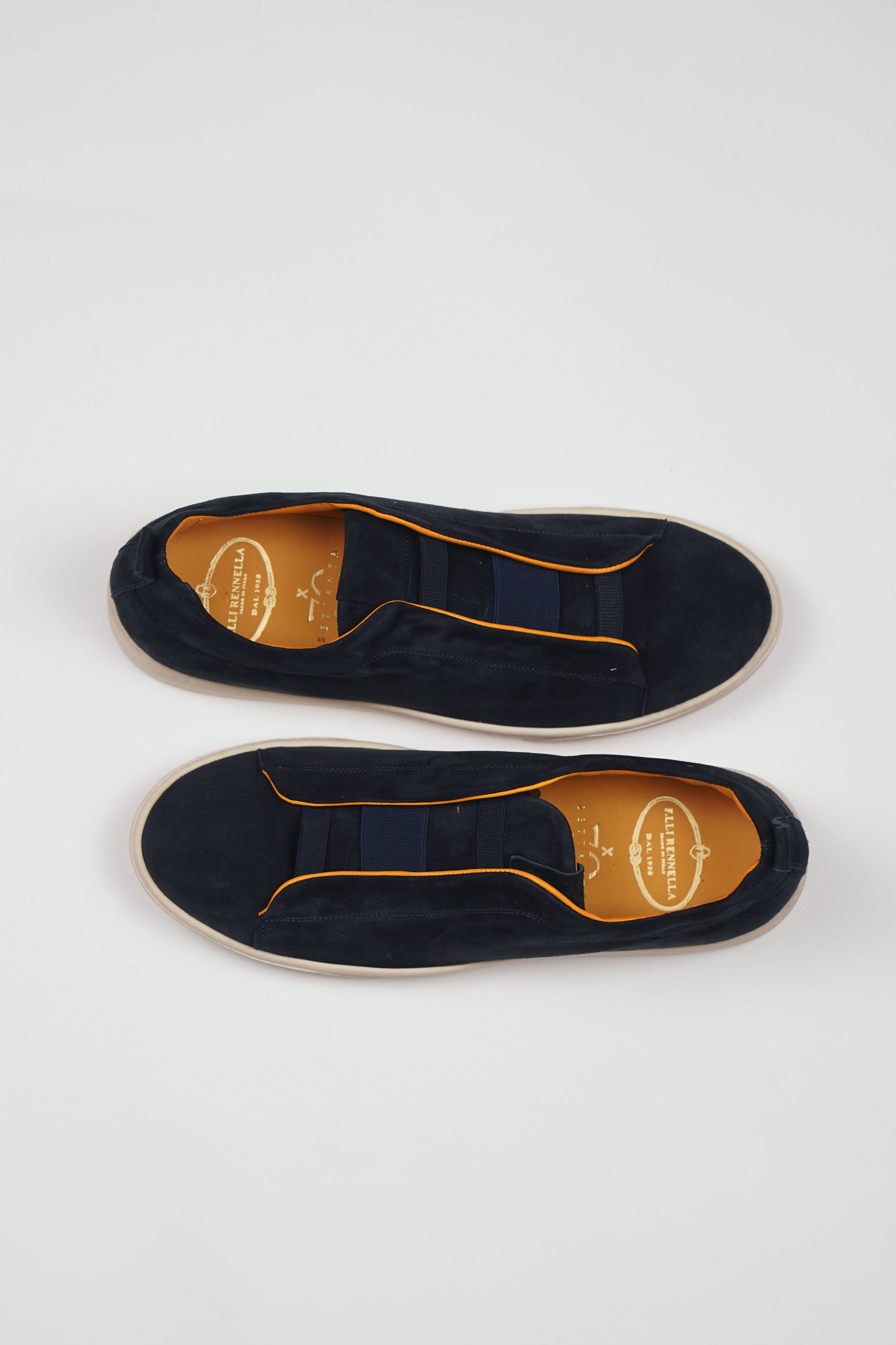 Sneakers 3 ELASTICI Camoscio Blue Fondo Ambra