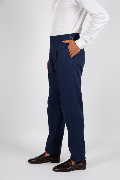 Pantalone Abito SETTANTA Rifinito Pinces - Lino Blue
