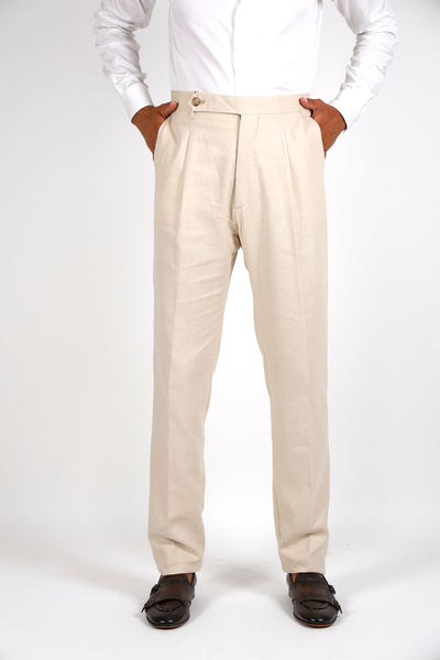 Pantalone Abito SETTANTA Rifinito Pinces - Lino Sabbia