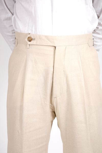 Pantalone Abito SETTANTA Rifinito Pinces - Lino Sabbia