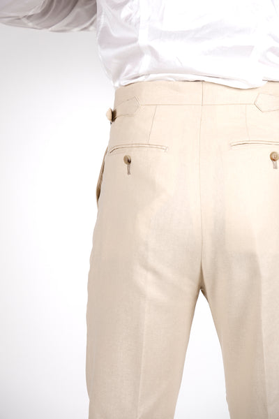 Pantalone Abito SETTANTA Rifinito Pinces - Lino Sabbia