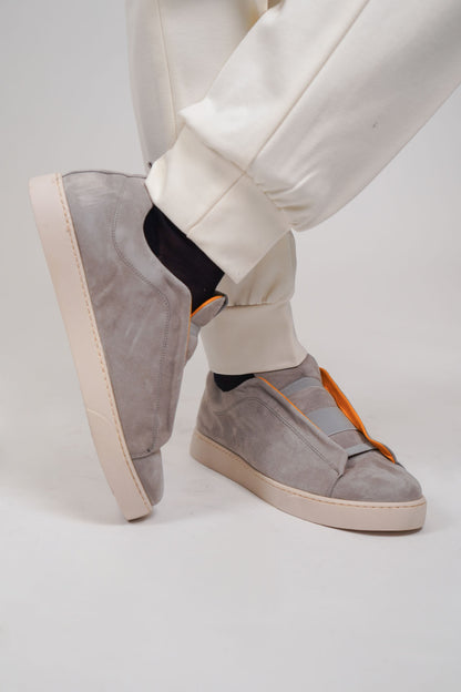 Sneakers 3 ELASTICI Camoscio Grigio Fondo Ambra