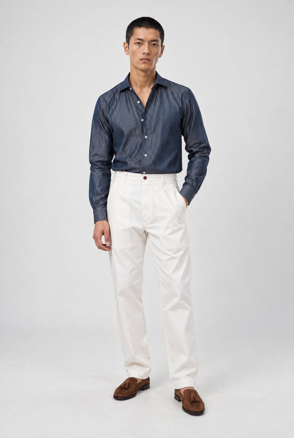 Camicia MIO Cotone Denim Collo Capri - Denim - SETTANTA