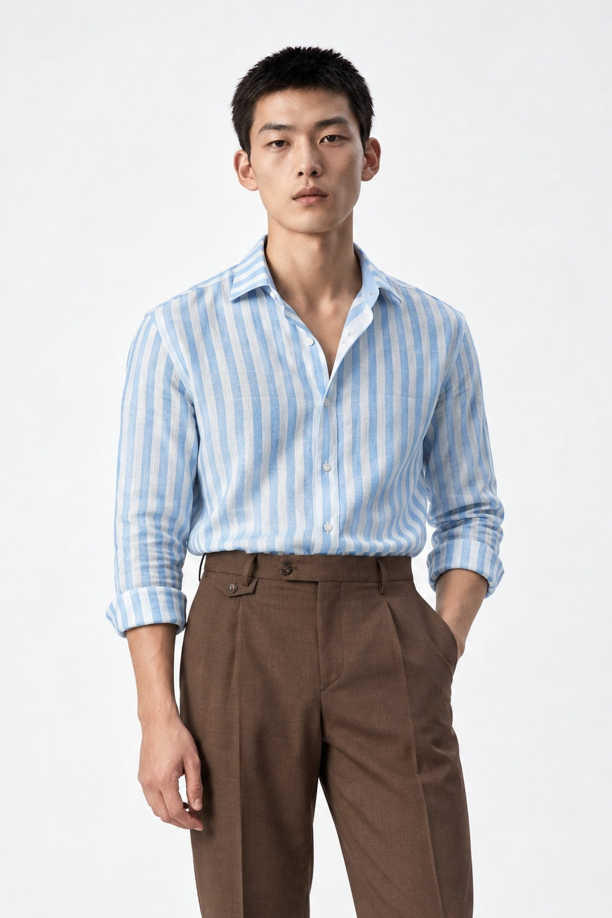 Camicia MIO Lino Collo Capri - Riga Cielo - SETTANTA