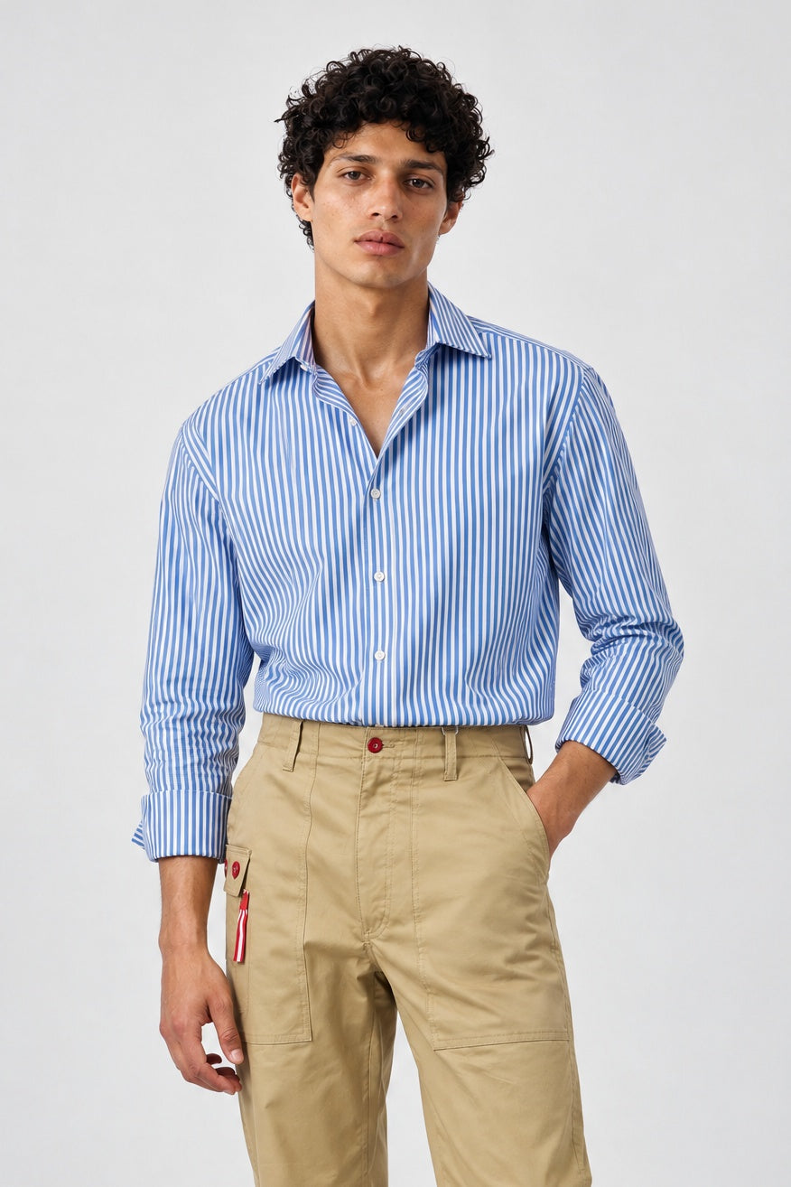 Camicia MIO Cotone Collo Capri - Riga Cielo - SETTANTA