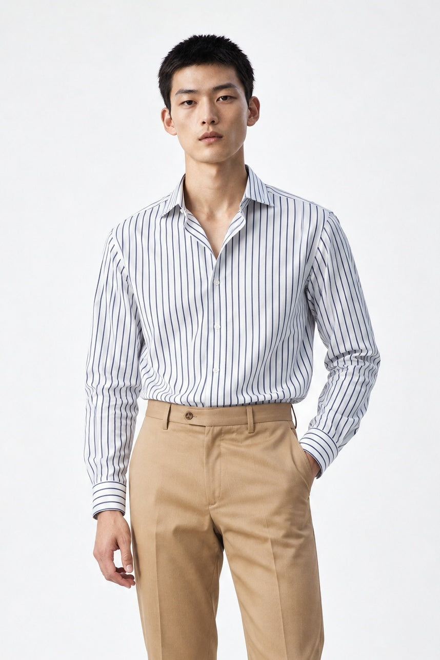 Camicia MIO Cotone Capri - Righino Blue - SETTANTA