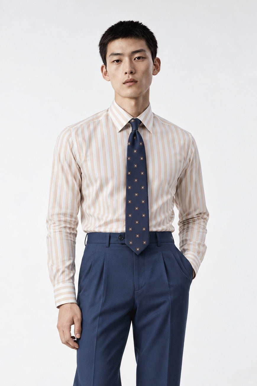 Camicia MIO Cotone - Riga Beige - SETTANTA