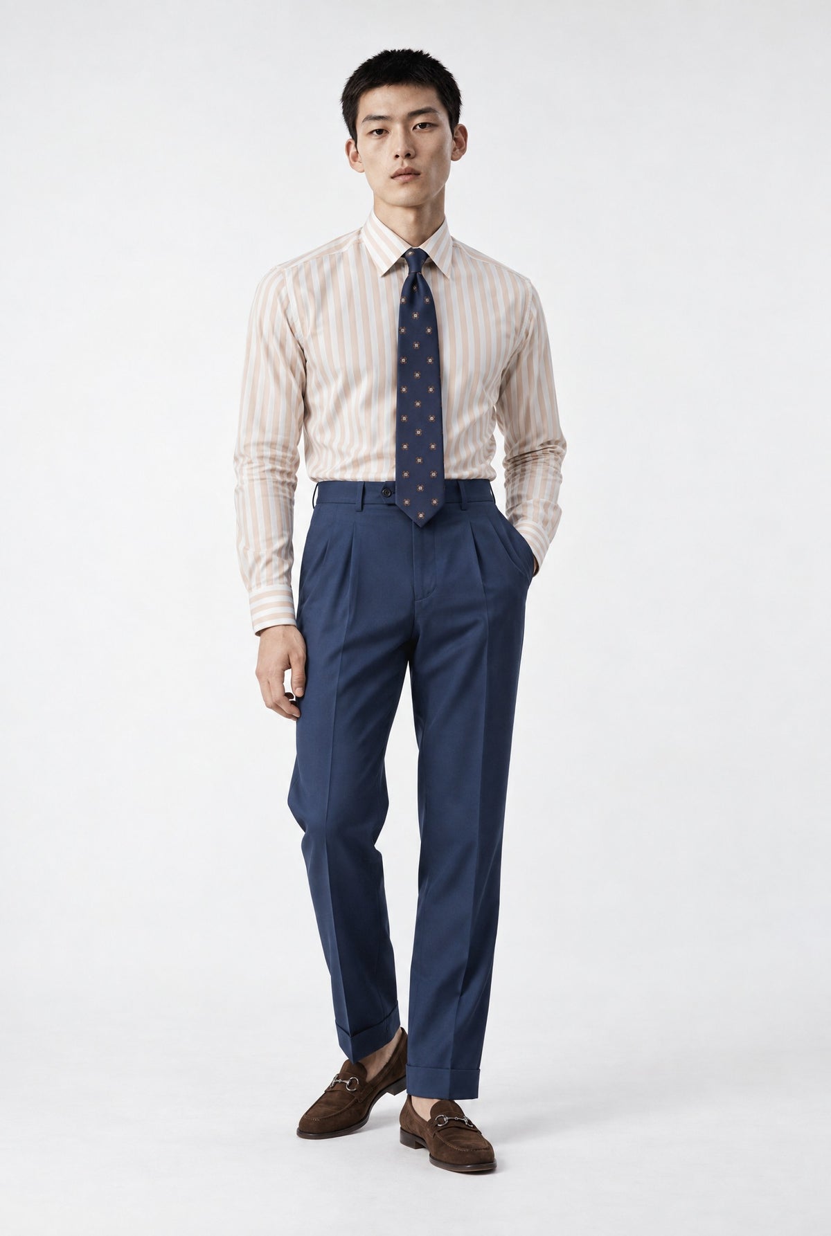 Camicia MIO Cotone - Riga Beige - SETTANTA