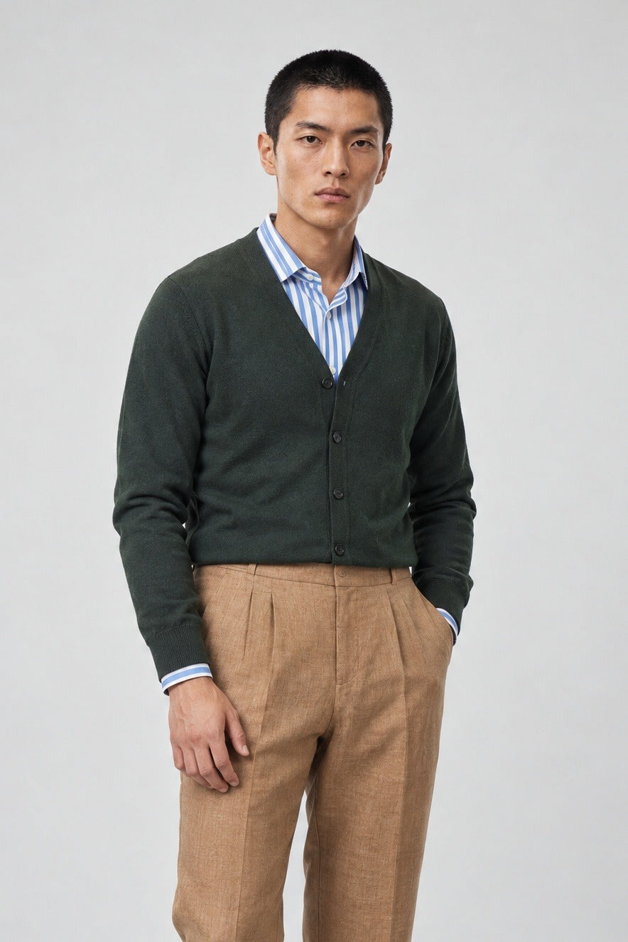Cardigan FUMYAKI Cashmere Rasato - Pino - SETTANTA