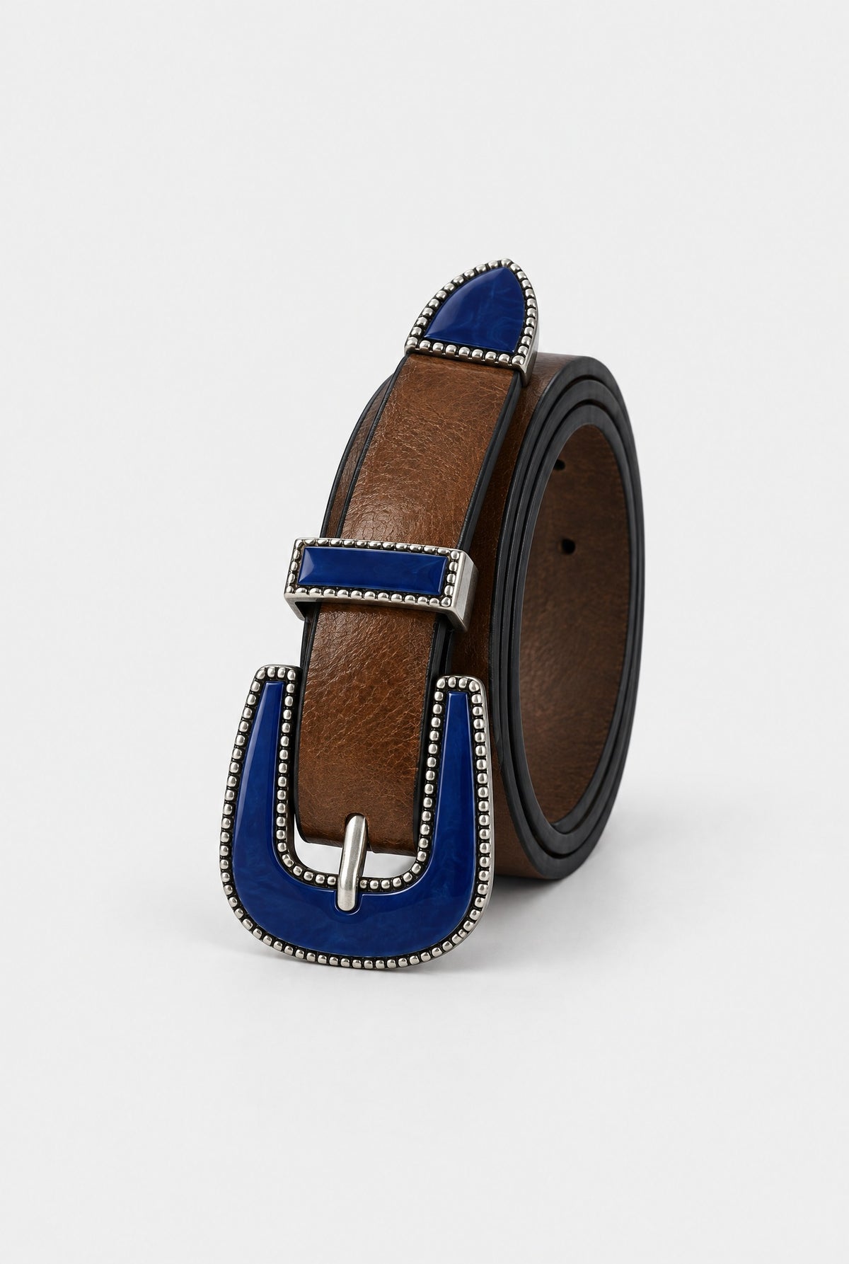 Cintura IZUMI Accessorio New - Pelle Martellata - Celeste & Marrone - SETTANTA