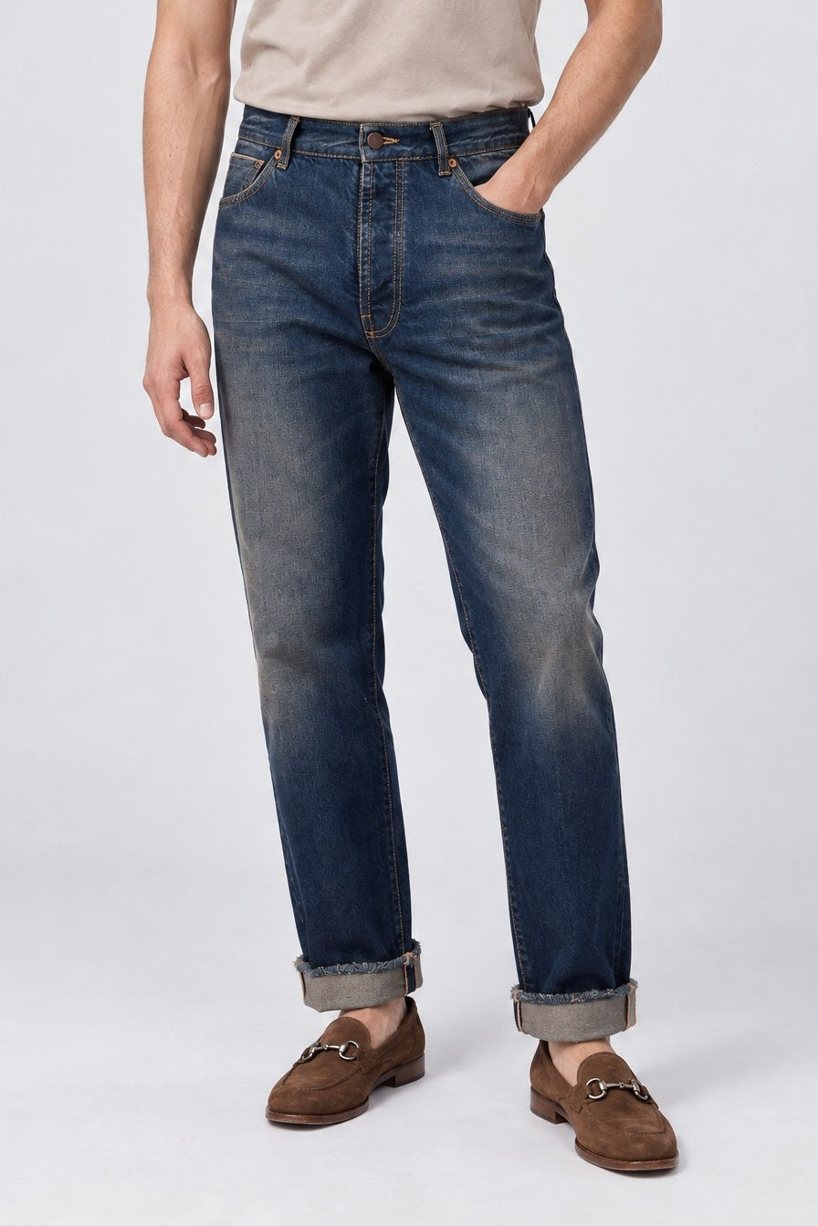 Jeans ROGO Cimosato - Straight Fit Lavaggio Sabbiato Indaco - SETTANTA
