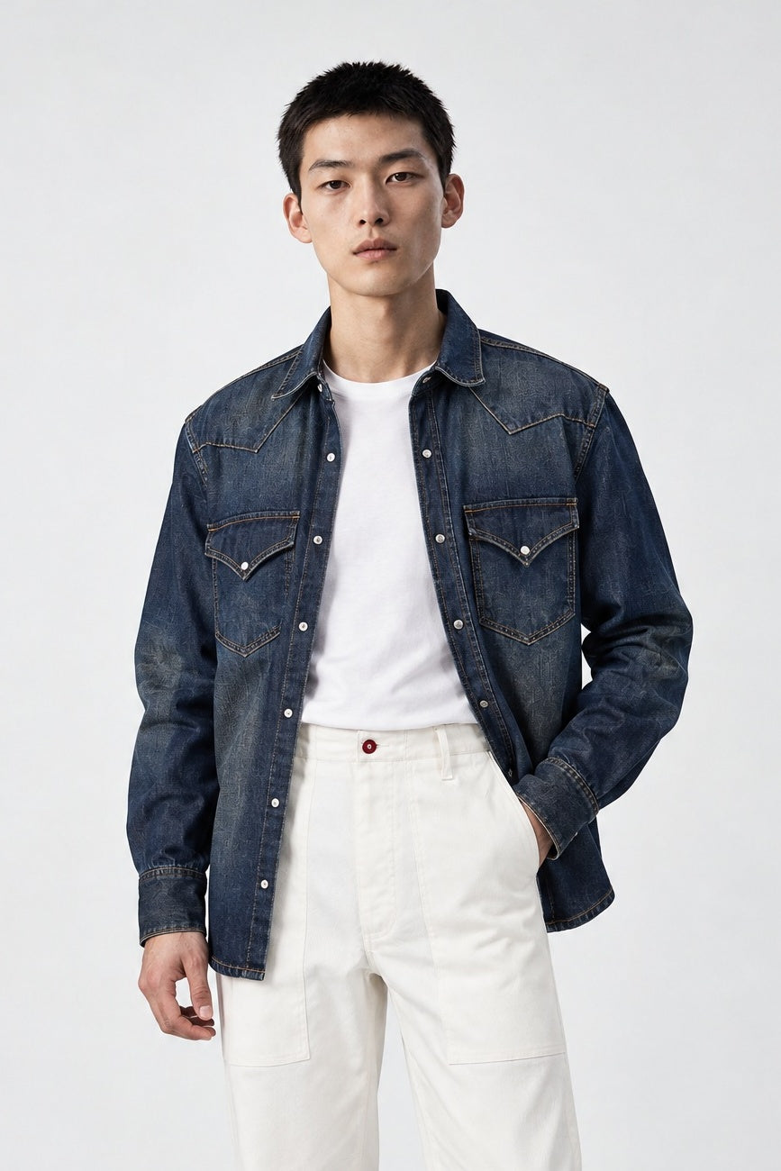 Overshirt ROGO Camicia Texana - Lavaggio Sabbiato Indaco - SETTANTA