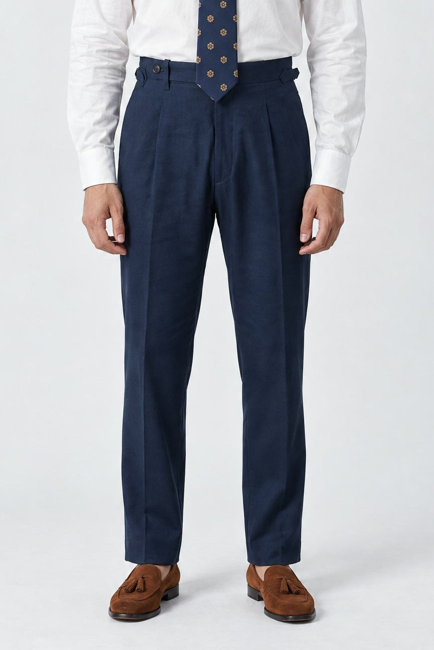 Pantalone Abito SETTANTA Rifinito Pinces - Lino Blue - SETTANTA