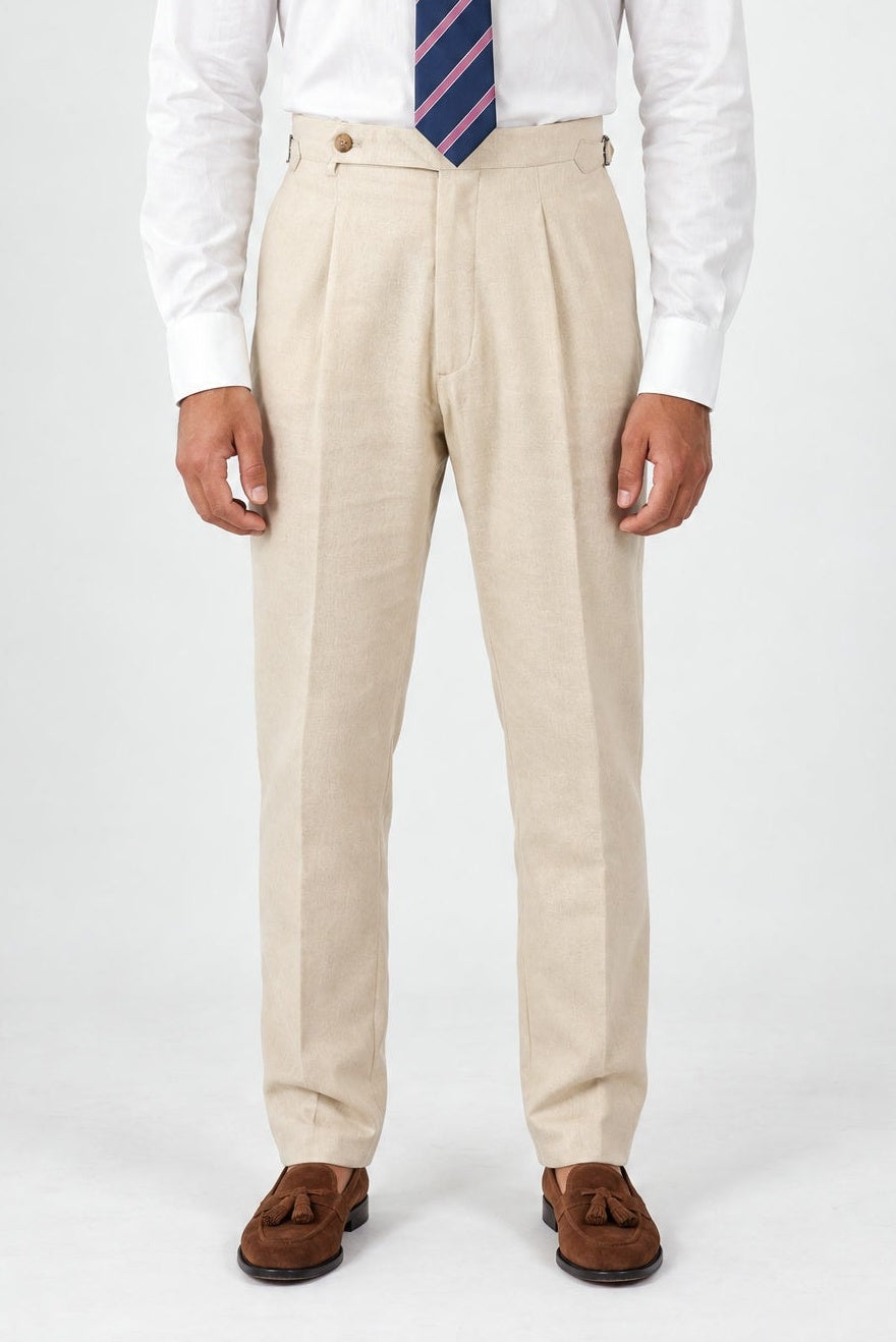 Pantalone Abito SETTANTA Rifinito Pinces - Lino Sabbia - SETTANTA