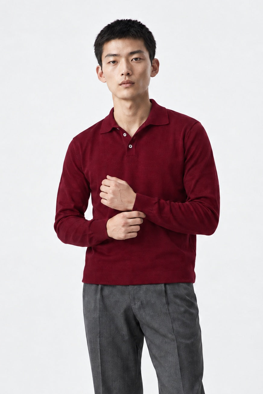Polo DAYU 3 Bottoni Rasato Merino - Cremisi - SETTANTA