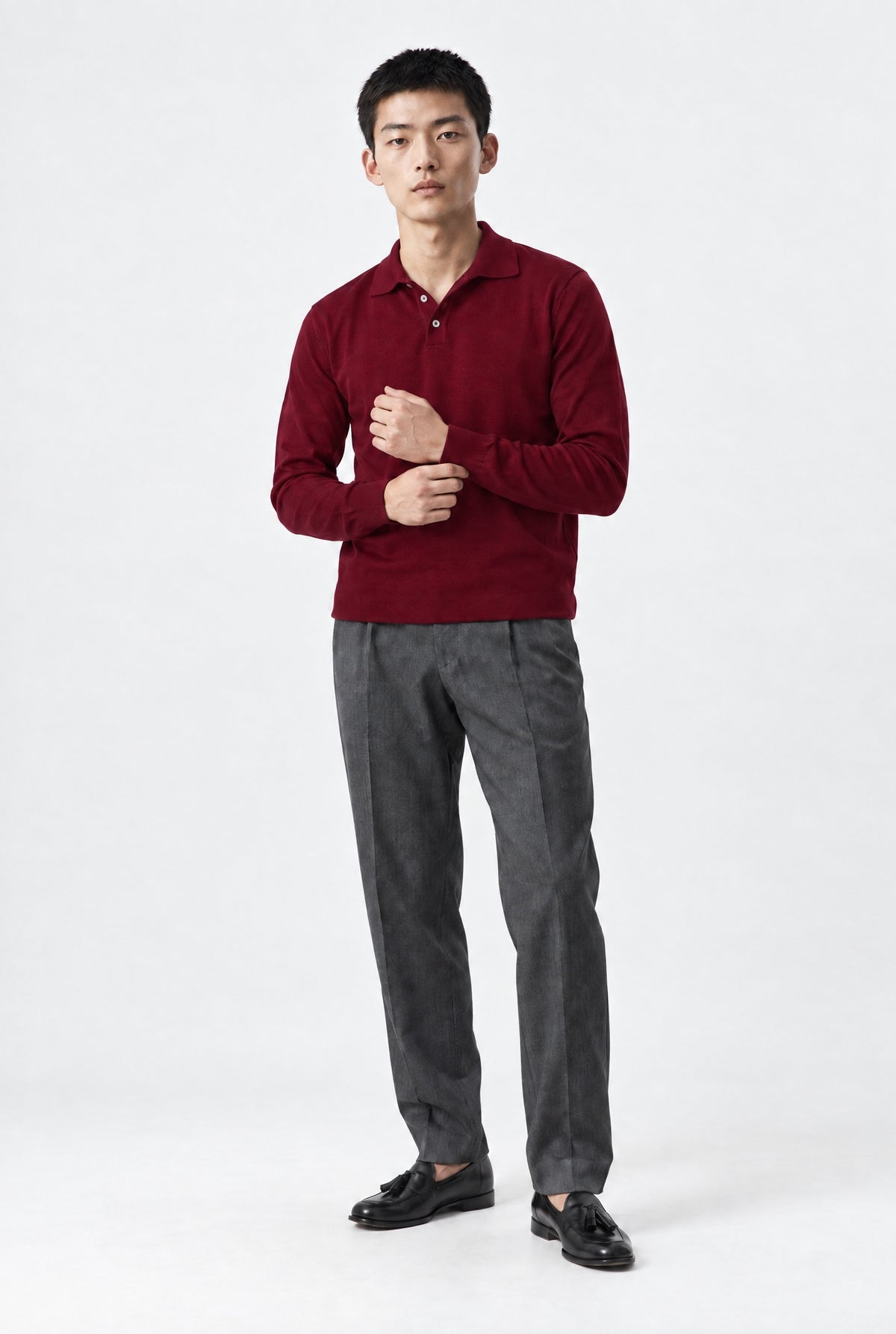 Polo DAYU 3 Bottoni Rasato Merino - Cremisi - SETTANTA